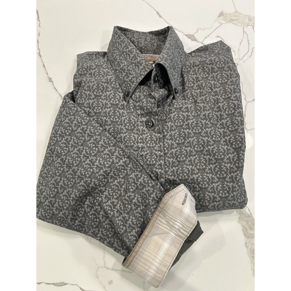 Stetson Men's Large Long Sleeve button front Shirt gray pattern flip cuff rodeo